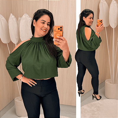 Blusa Manga Reina Verde Militar Plus Size