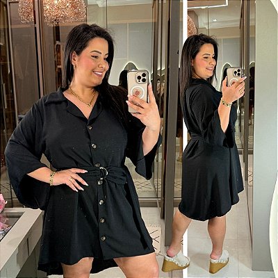 Chemise Mullet 3/4 Tainara Preto Plus Size