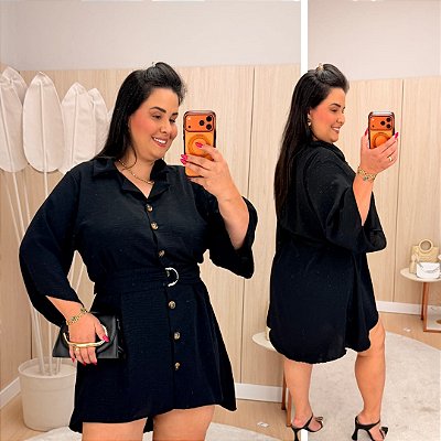 Chemise Mullet 3/4 Tainara Preto Plus Size