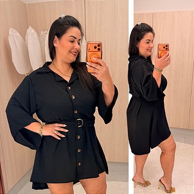 Chemise Mullet 3/4 Tainara Preto Plus Size