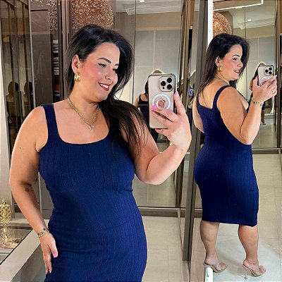 Vestido Modal Alina Azul Marinho Plus Size