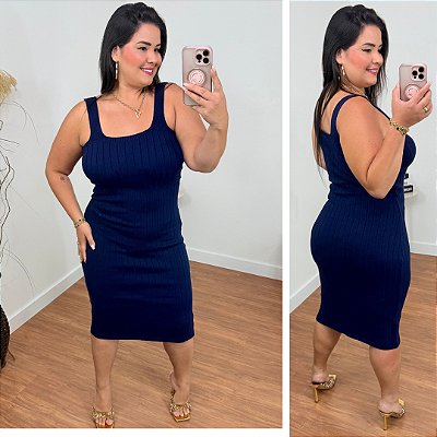 Vestido Modal Alina Azul Marinho Plus Size