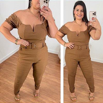 Macacão Vip Ciganinha Priscila Marrom Plus Size
