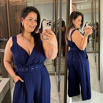 Macacão Bia Azul Marinho Plus Size