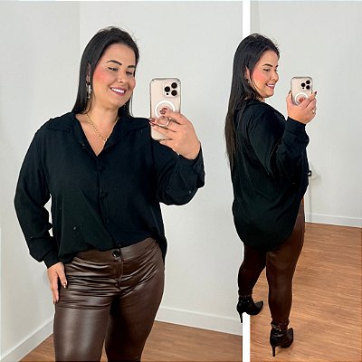 Camisa Manga Mullet Preto Plus Size