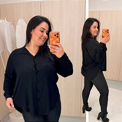 Camisa Manga Mullet Preto Plus Size