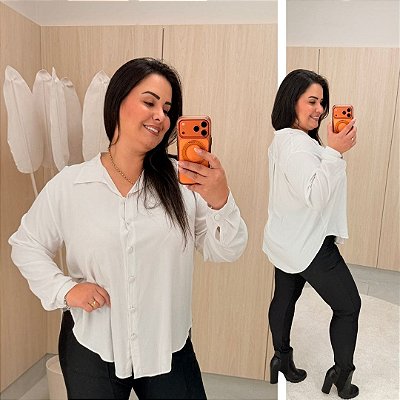 Camisa Manga Mullet Branco Plus Size
