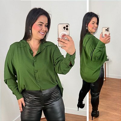 Camisa Manga Mullet Verde Plus Size