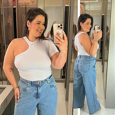 Blusa Canelada Nula Branca Plus Size