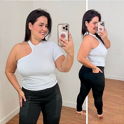 Blusa Canelada Nula Branca Plus Size
