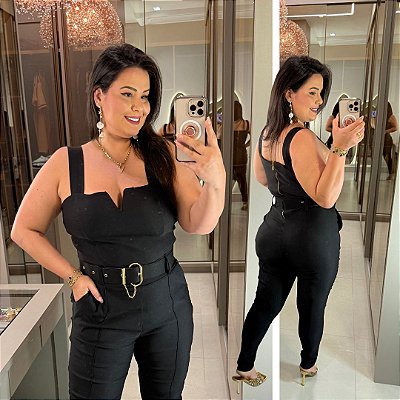 Macacão Vip Bengaline  Aro V Preto Plus Size