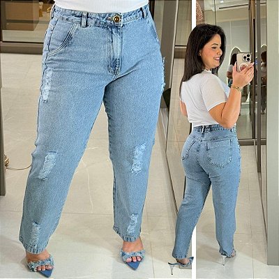 Calça jeans Awa Luara Mom Destroyed Plus Size