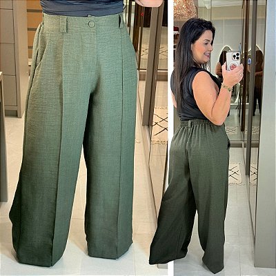 Pantalona Linhão Jussara Verde Militar Plus Size