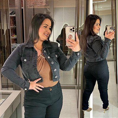 Jaqueta Jeans FF Margô Preta Plus Size