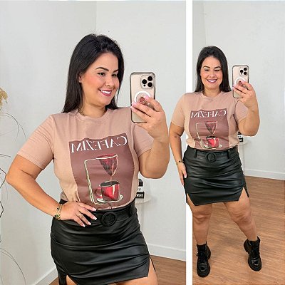 T shirt Algodão Cafezim Nude Plus Size