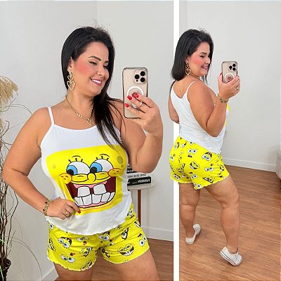 Pijama Bob Esponja Sorriso Plus Size