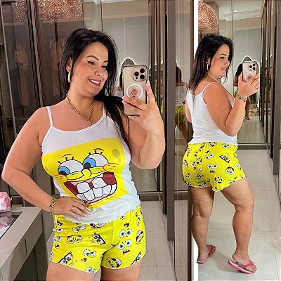 Pijama Bob Esponja Sorriso Plus Size