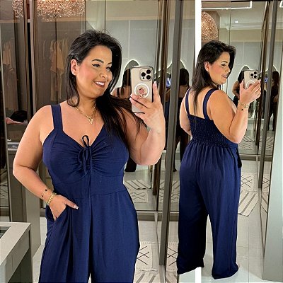 Macacão Duna Vip Azul Marinho Plus Size
