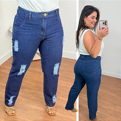 Calça jeans Awa Paula Mom Destroyed Plus Size