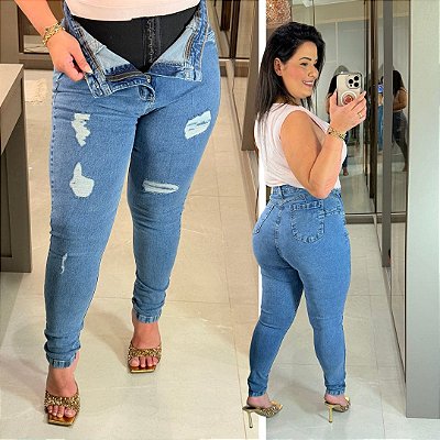 Calça Jeans FF Lidia Lipo Destroyed Plus Size