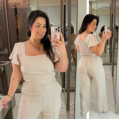 Conjunto Pantalona Mali Bege Plus Size