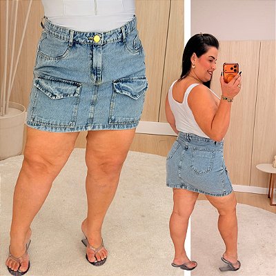 Saia Jeans Awa Helena Cargo Plus Size