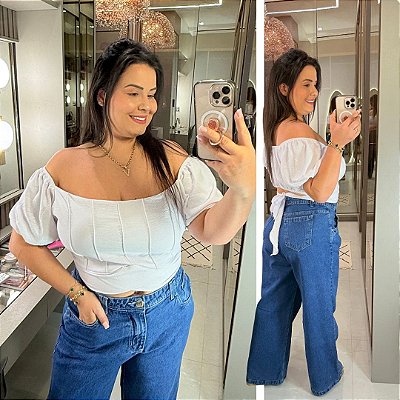 Cropped Manga Vip Branco Plus Size