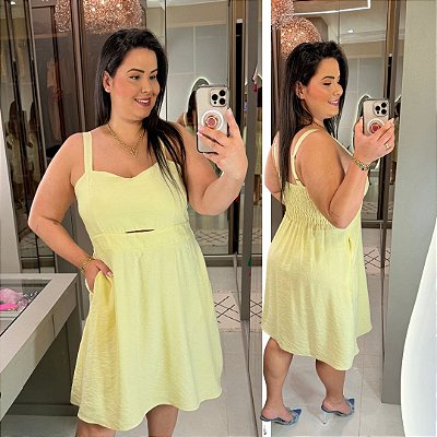 Vestido Curto Hadassa Amarelo Plus Size