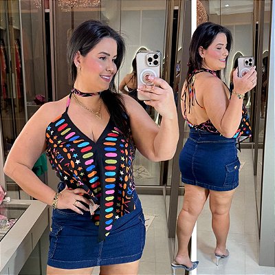 Cropped Borboleta Elisa Preto Plus Size