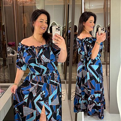 Conjunto Cindy Estampado Preto e Azul Plus Size