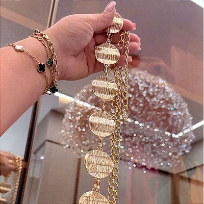 Cinto Circular Elos Dourado Plus Size