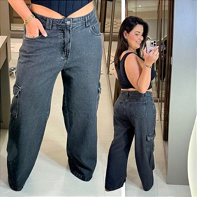 Calça Jeans FF Fabiana Wide Leg Cargo Plus Size