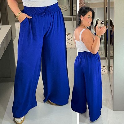 Calça Pantalona Sueli Azul Royal Plus Size