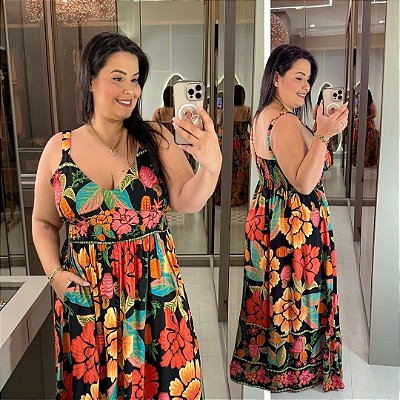 Vestido Grazy Preto Estampado Plus Size