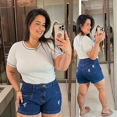 Blusa Manga Ribana Branca Plus Size