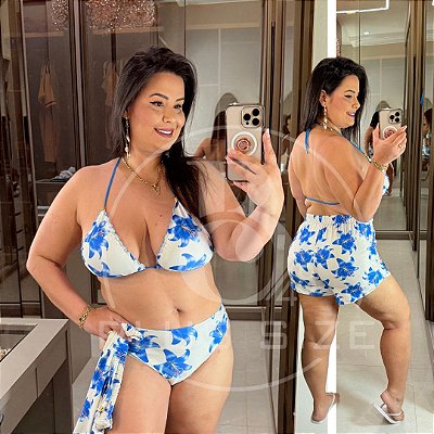 Biquíni com Short Perla Lírio Azul Plus Size