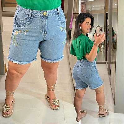 Bermuda Jeans Awa Bordada Plus Size