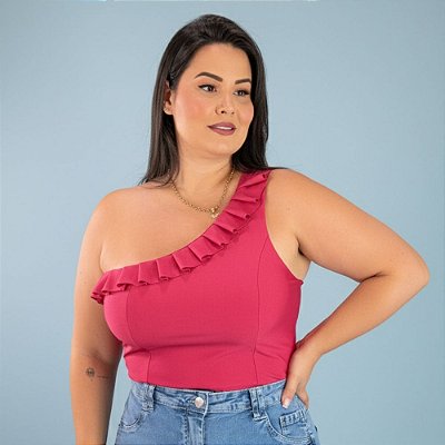 Blusa Nula Babado Suplex Pink Plus Size