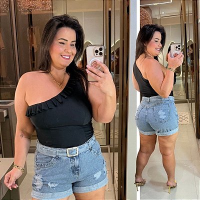 Blusa Nula Babado Suplex Preta Plus Size