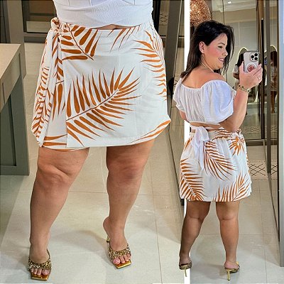 Short Saia Vip Babi Branco Estampado Plus Size