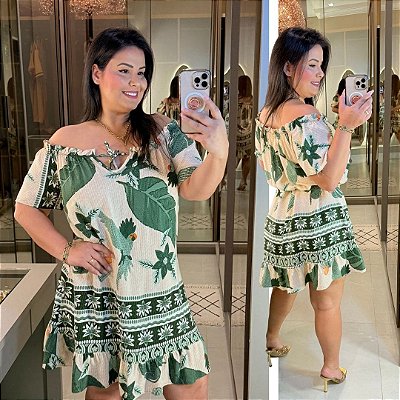 Vestido Ciganinha Bege Estampado Plus Size