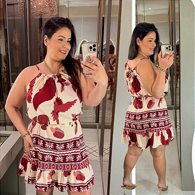 Vestido Alça Gisele Estampado Marsala Plus Size