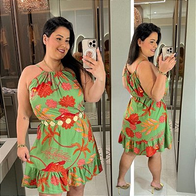 Vestido Alça Gisele Verde Estampado Plus Size