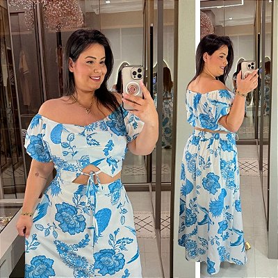 Conjunto Vip Floral Azul Claro Plus Size