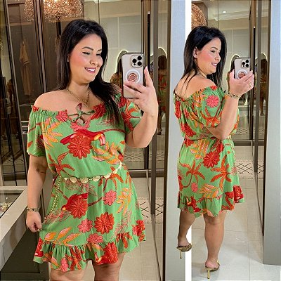 Vestido Ciganinha Verde Estampado Plus Size