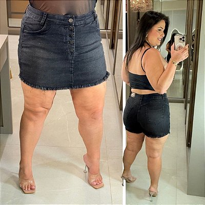 Short Saia Jeans PB Angêla Preto Plus Size