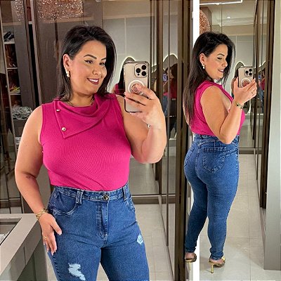 Blusa Botão Diana Pink Plus Size