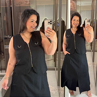 Conjunto Zoe Colete Preto Plus Size
