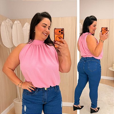 Blusa Gola Luísa Rosa Plus Size