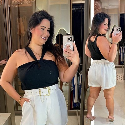Blusa Cruzada Duna Preta Plus Size